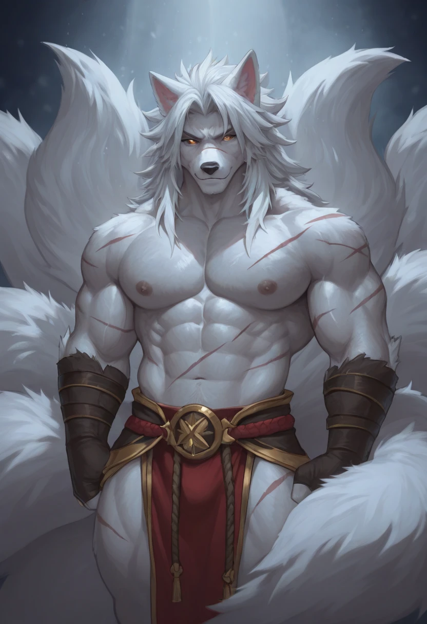 ultra-detailed, masterpiece, masterwork, high quality, best quality, hdr, (nature, night), posted on e621, (by darkgem), nsfw, male, solo, (white little body werewolf), canine, (long  silver hair, yellow eyes, white body, roar), stylish pose, dynamic angle,