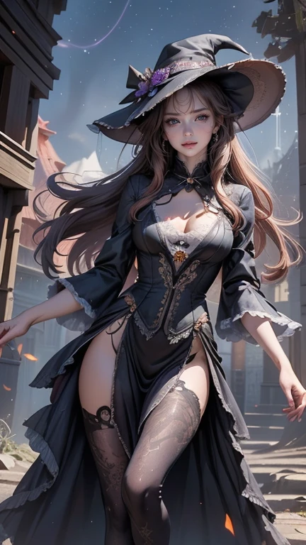 unreal-engine:1.4,Ultra-realistic 64K CG, Fotorrealista:1.4, Skin texture:1.4, tmasterpiece:1.4, 1 witch, wearing black panties, and horns