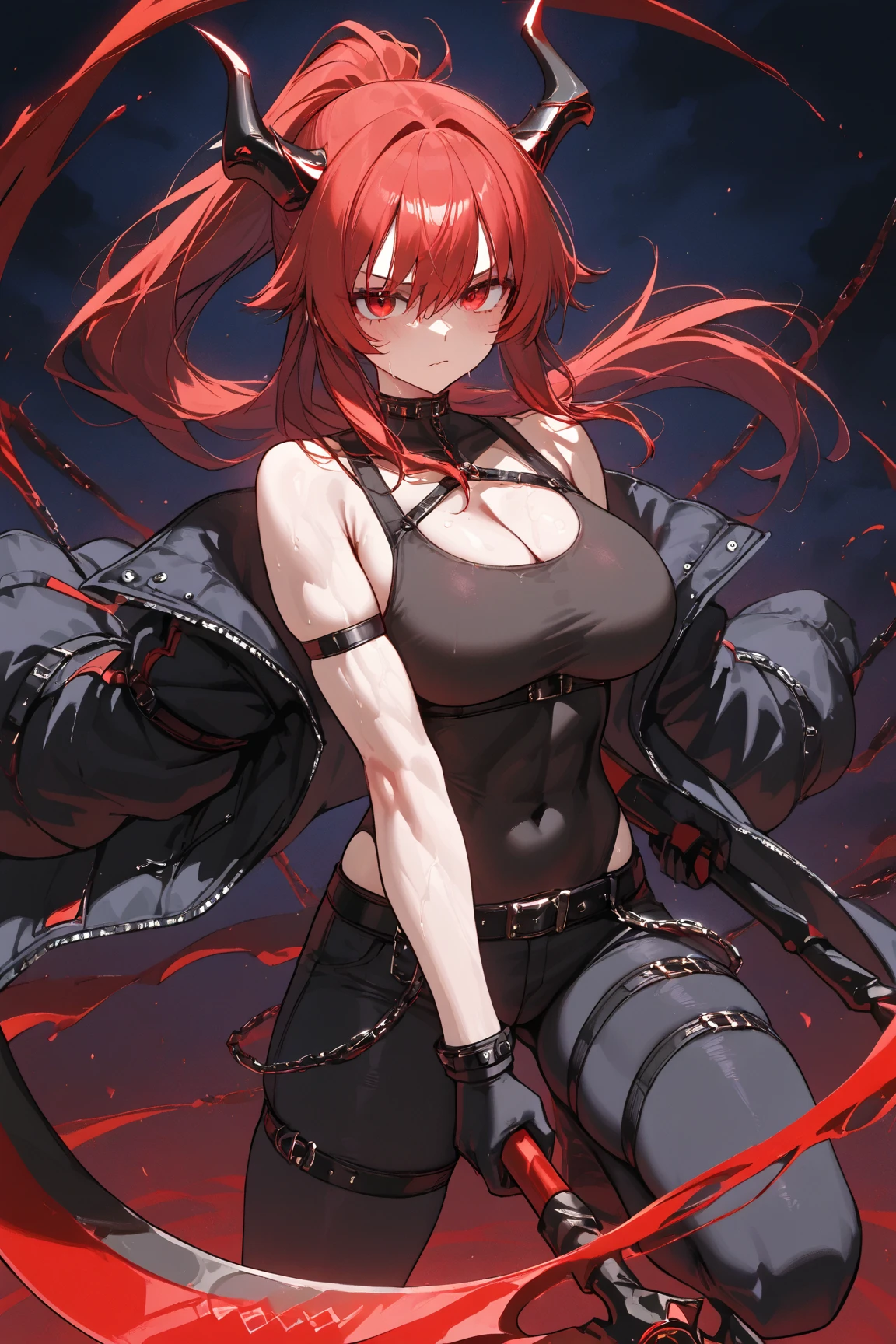 (by tsutomu nihei:1.1), 1girl, muscular, mature female, rocks, earth element, orange hair, blank eyes, abs, stalagmite, earth magic, gauntlets