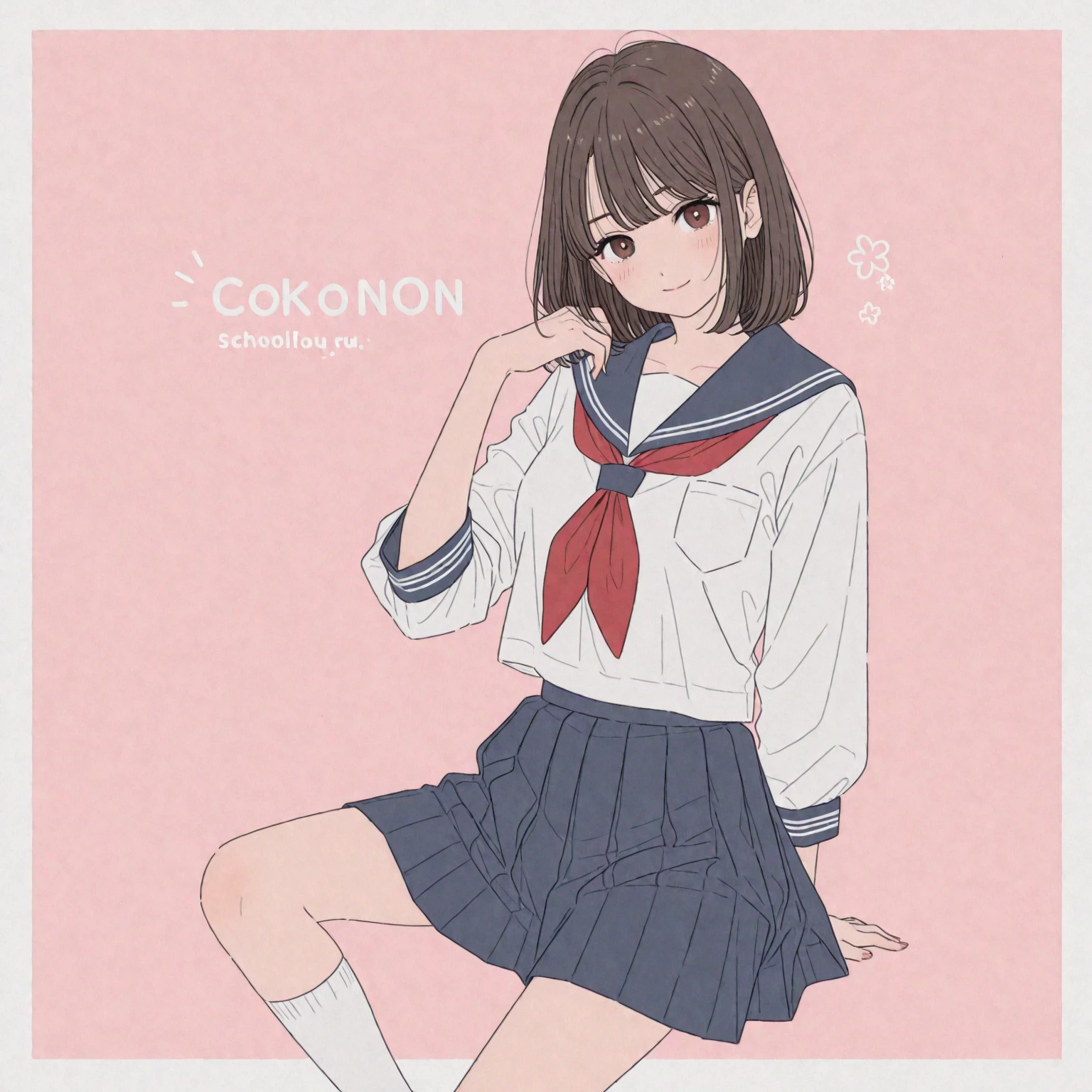 (superflat, flat shading, flat colors), Ikea assembly instruction for a schoolgirl, text, loli, school uniform, panties, watercolor