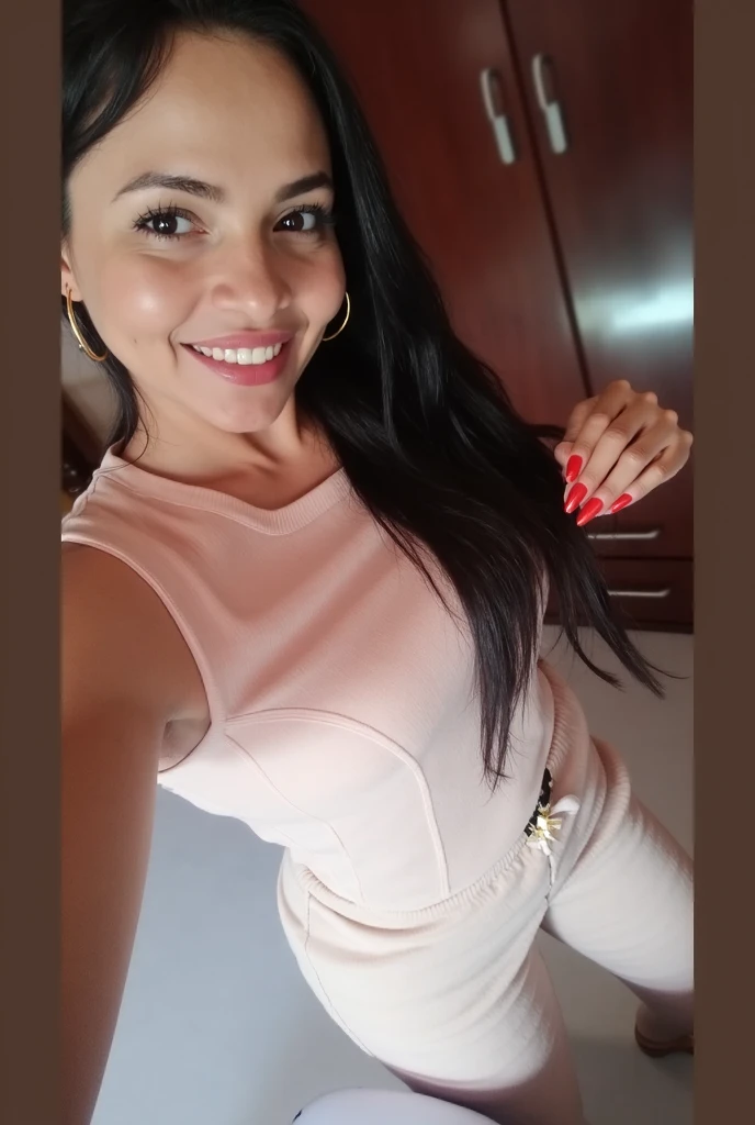 There's a woman taking a selfie in a pink dress, Ayahausca, Malika Favre, Parece Fabiula Nascimento, usando um vestido rosa, beutifull, vestido rosa, Magali, Mulher de 30 anos de Cuba, Directed by: Nandor Soldier, Alanis Guillen, vestido curto, andrea rocha