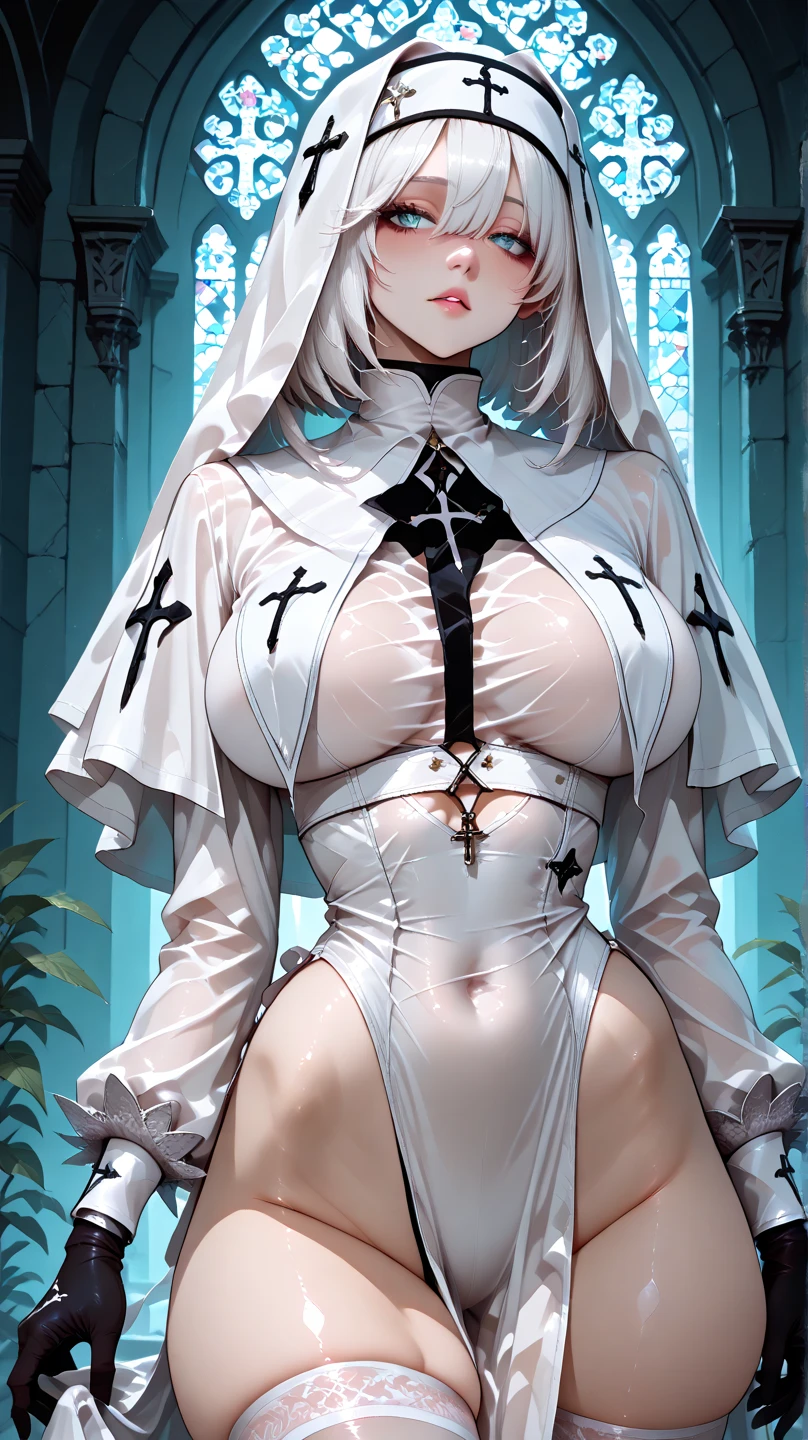 One lady,14years,((White hair) ,((())), (()), (())(()),((white microskirt,Shiny pink bodysuit and short white cloak)),,(A dark-haired,),((Fantasy,Moon Night))((Clothes are torn))