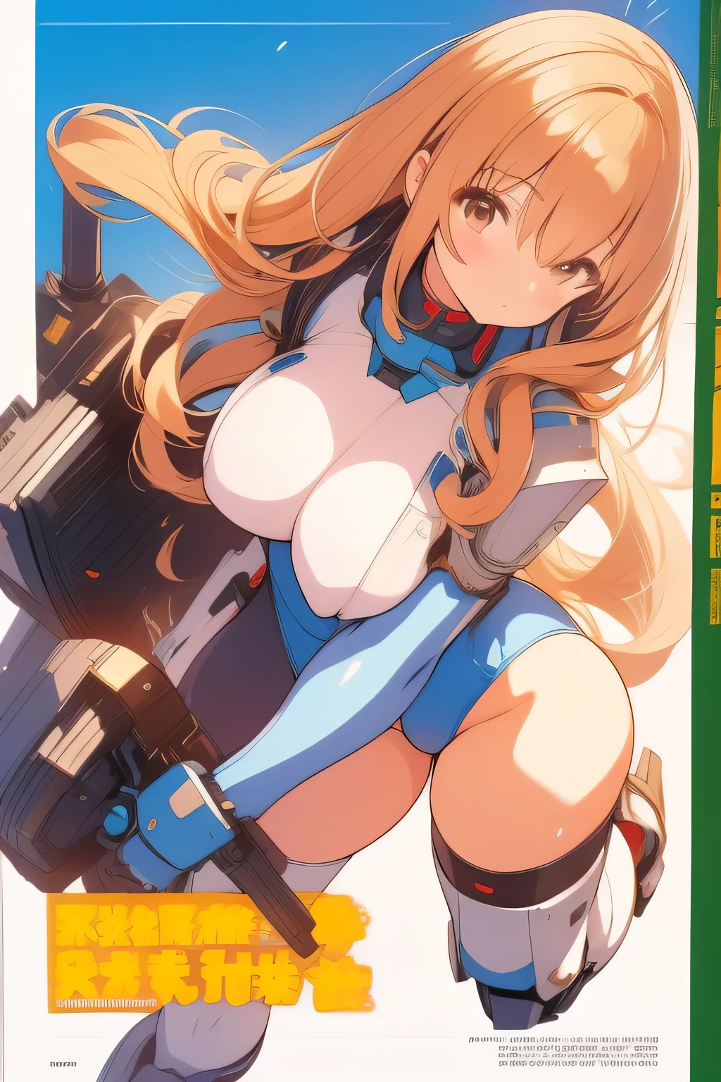 nsfw:0, 16k, highres, best quality, simple back ground, white background, full body shot
, official art,character reference:1.4,  multiple angle:1.2 , mecha musume:1.3,  breasts close up, epic ecchi:1.4, exoskeleton:1.7
, 1 milf idol oneesan girl, standing, slingshot leotard,  mechanized armor:1.4, thighhighs ,high heel:1.2