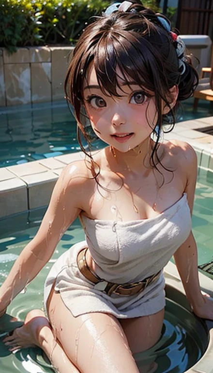 top-quality、Top image quality、((Bend your knees and open them))、((Put your hands on the floor behind your back))、A Japanese Lady、1人の女性、12year old、Wearing a transparent white nightgown、No underwear、The body is wet with lotion、the shape of the ?????? protrusion is visible,,、embarassed face、Sexual facial expressions、blushing with embarrassment、Faint-hearted face、The location is the bathroom、 Water is flowing from the crotch、Water dripping from the mouth