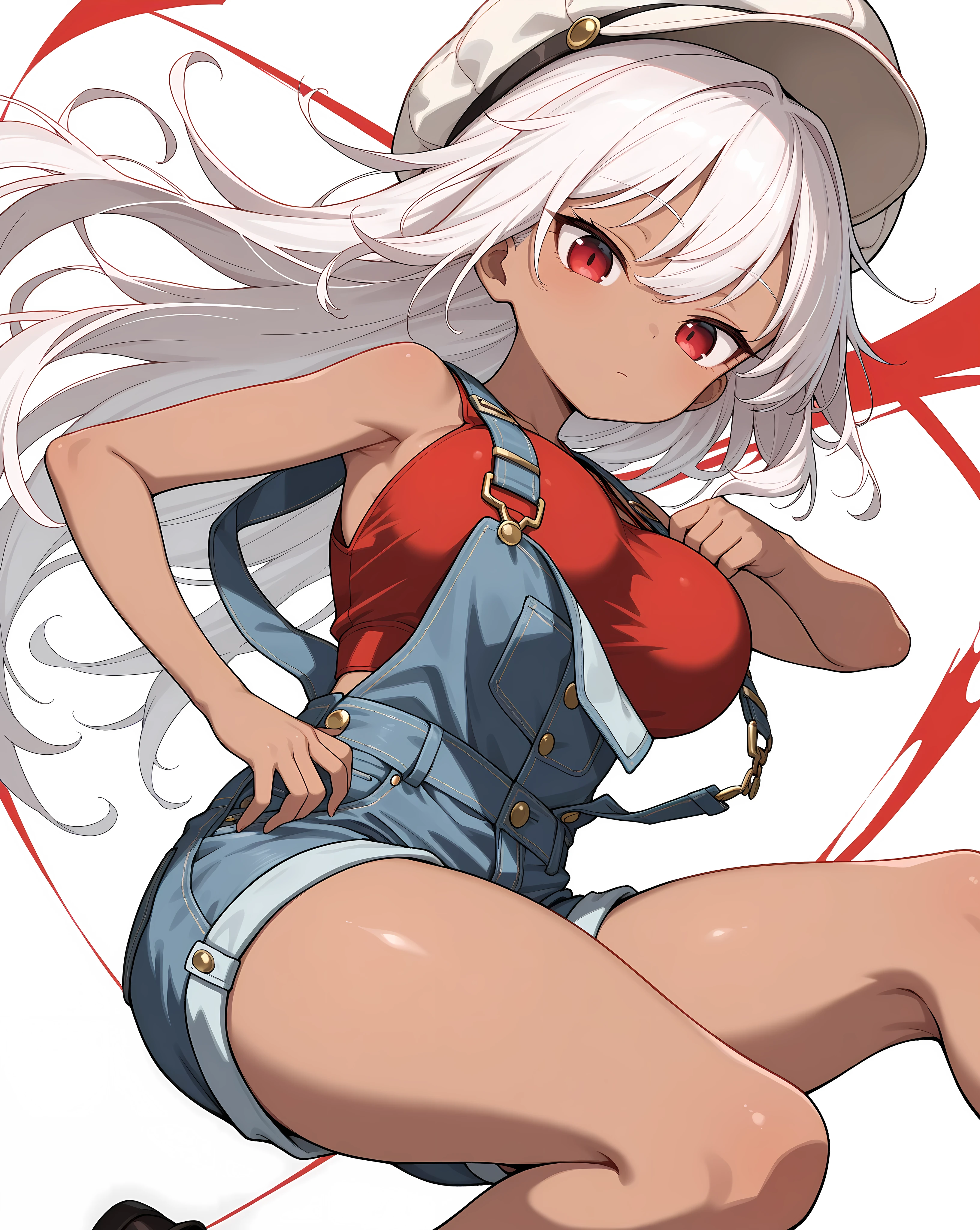 Alone,girl,gray hair,Ahegao,big breasts,Cheerleader,twin tails,thin legs,earrings,choker,looking at the viewer,red lipstick,sweaty,standing split