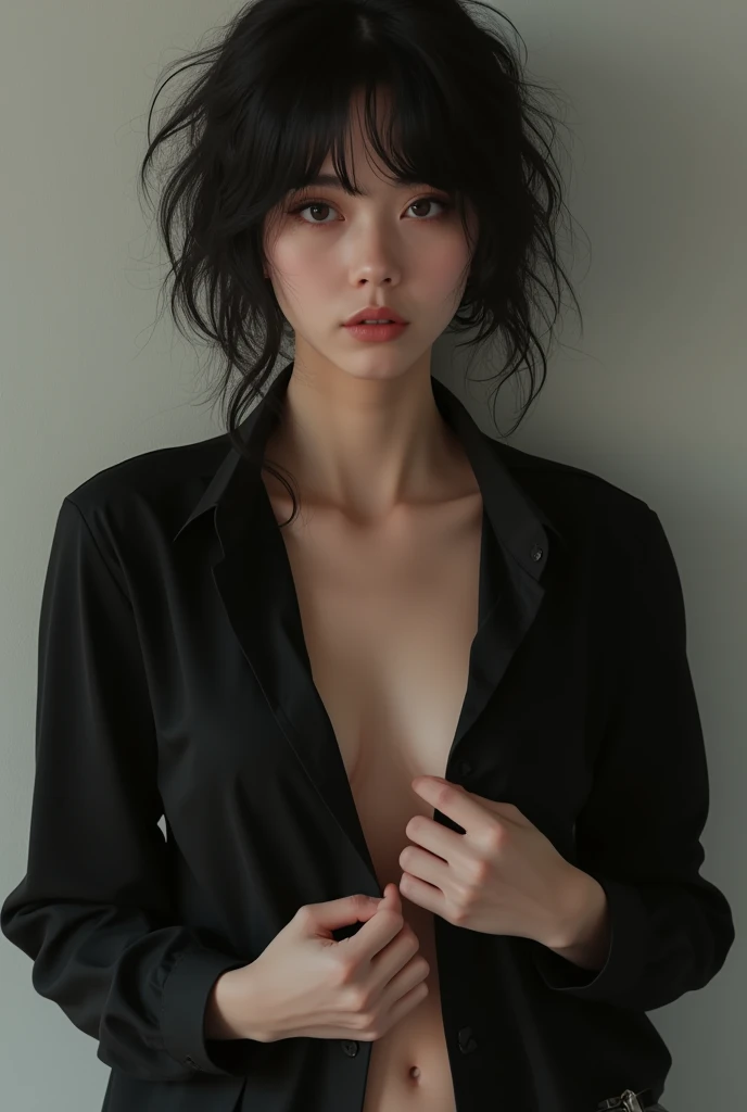 Japanese woman wearing a blazer ,Glasses、Upper body naked、Nipples、