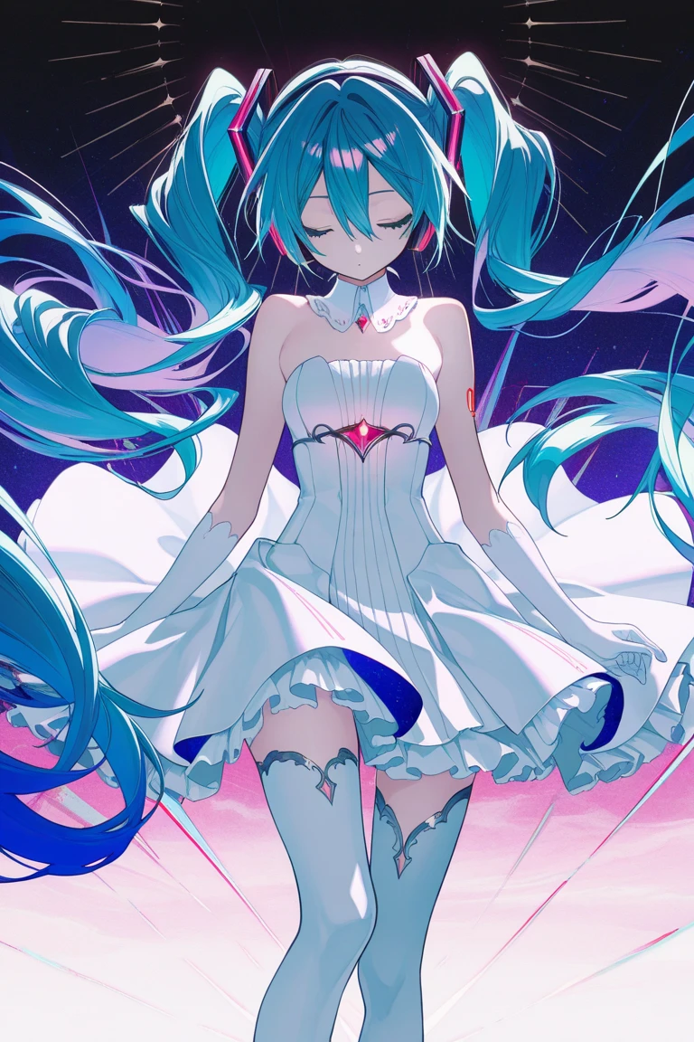 Shirt,pastel colors, masterpiece,(masterpiece,White gloves), (Hatsune Miku), Halloween style, red medium eyes, black eye-shadow, red lips, white long hair, medium breast, solo, flower wedding dress, night, grave background, star night, demon, vampire