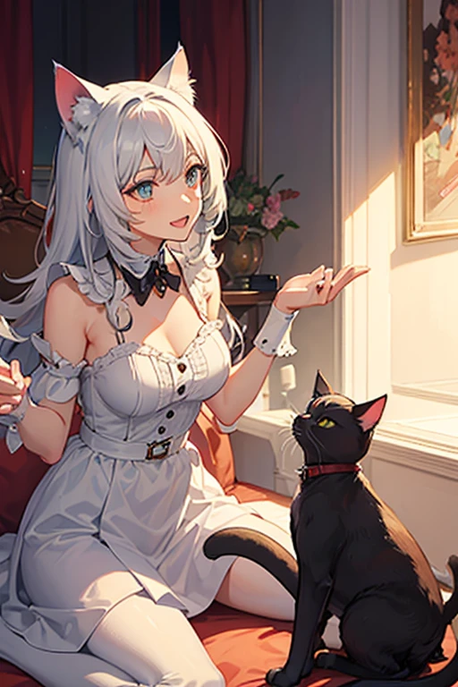 Highest quality, masterpiece, Ultra-high resolution, female、Big Breasts、ugly、Messy Hair、dim impression、Cat Beastman、Grey Kemomimi、rubbish