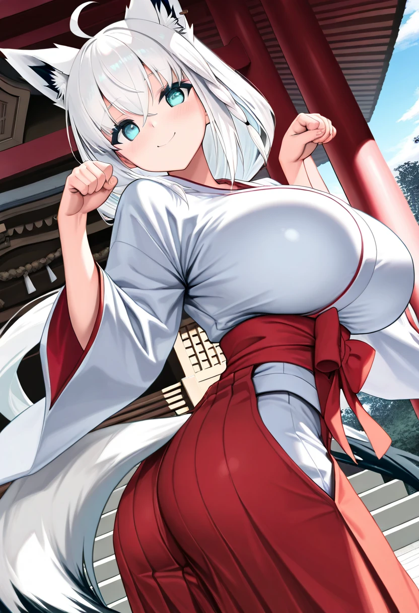 (masterpiece: 1.2, best quality), anime, (anime image, intricate details, depth of field), (1girl, solo), perfect eyes, perfect face, perfect hands, (perfect hands: 1.4), perfect lighting, makeup, half-open lips, elf, highly detailed, perfect face, (huge breasts: 1.4), (skindentation), thick thighs, wide hips, thin waist, high, bright coral lips, white hair, (white hair: 1.4), red eyes, (bright red eyes:  1.4), big ponytail, (A girl, Japanese kimono, black kimono, hands behind back), sexy, blushing, medieval style office
