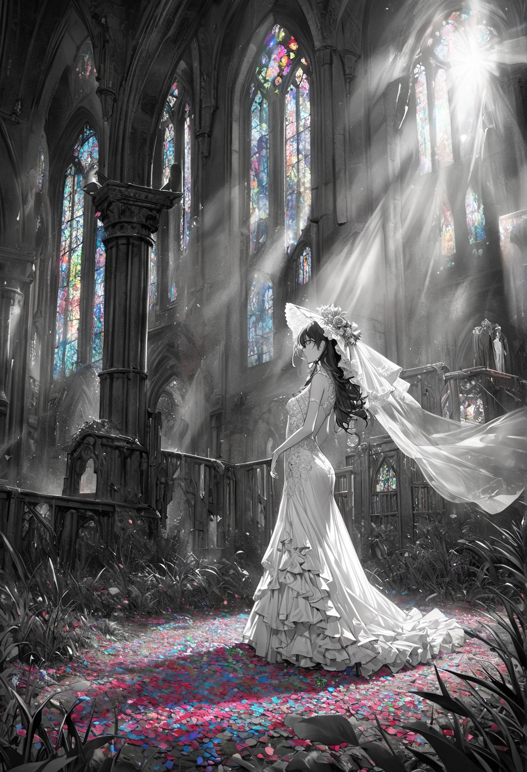 (Line Art:1.3), Beautiful girl busty actress wearing a wedding dress