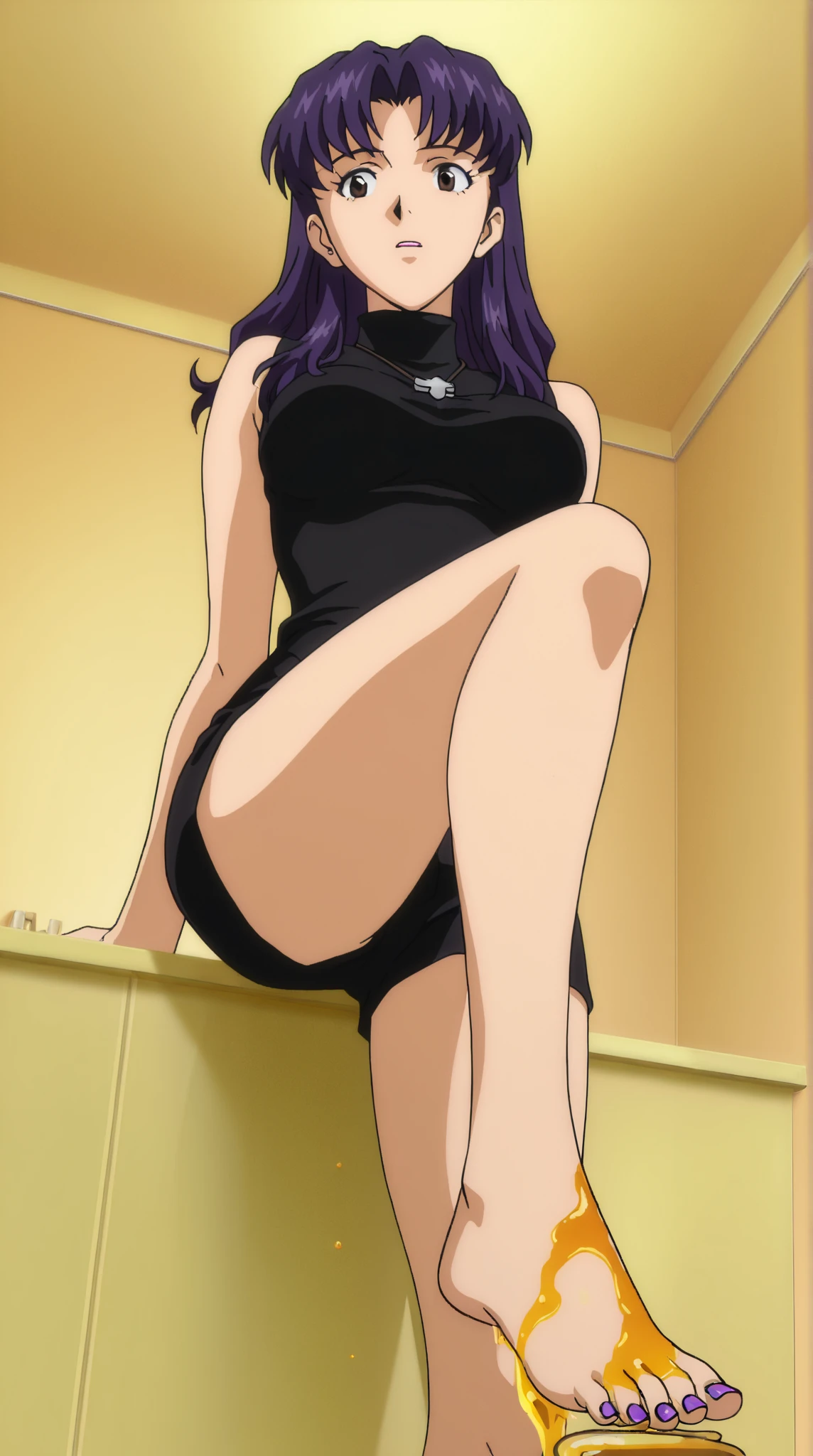 Tsunade with milk falling from her boobies and legs uplifted in v shape and ass showing 