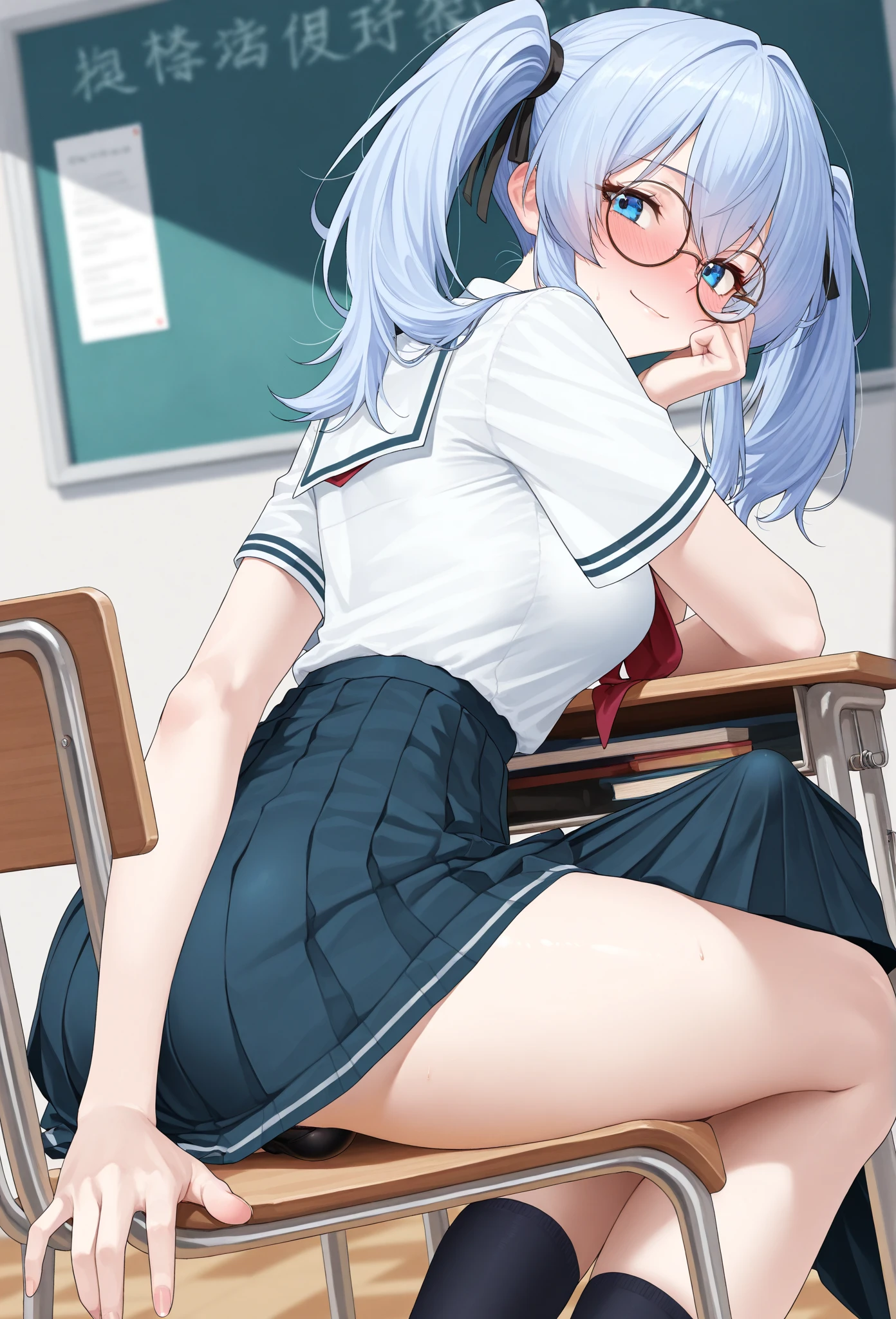 8K、masterpiece、Japanese、Woman wearing glasses、Neon(nod)、from the front、smile、Childish、Small breasts、See-through underwear、night、Bedroom、Show your underwear、mini skirt