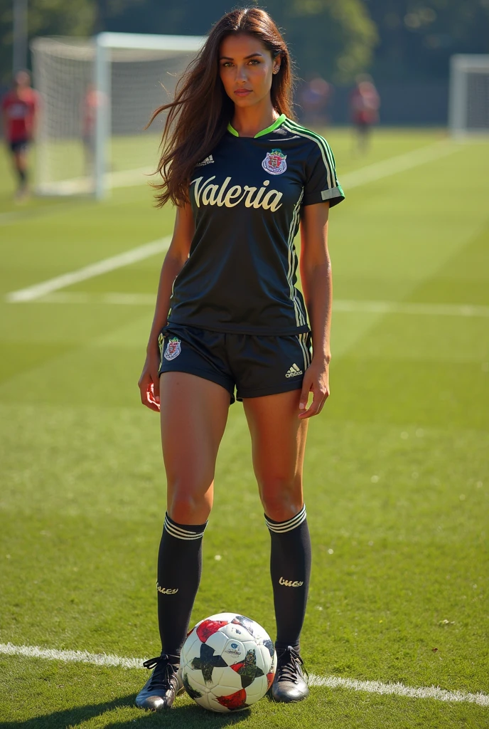 (8K, Raw photo, Best Quality, masutepiece:1.2), (Realistic, Photorealsitic:1.37),1 brunette girl,Beautiful Albanian,Powerful, (Solo),A beautiful detailed face, Perfect Angle,
Red Albanian football/soccer Uniforms ,Sports, Look away,Sporty,Wet skin,Sweat,perfect breasts,perfect legs,soccer Venues,