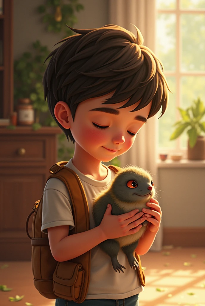 Boy holding a baby cat