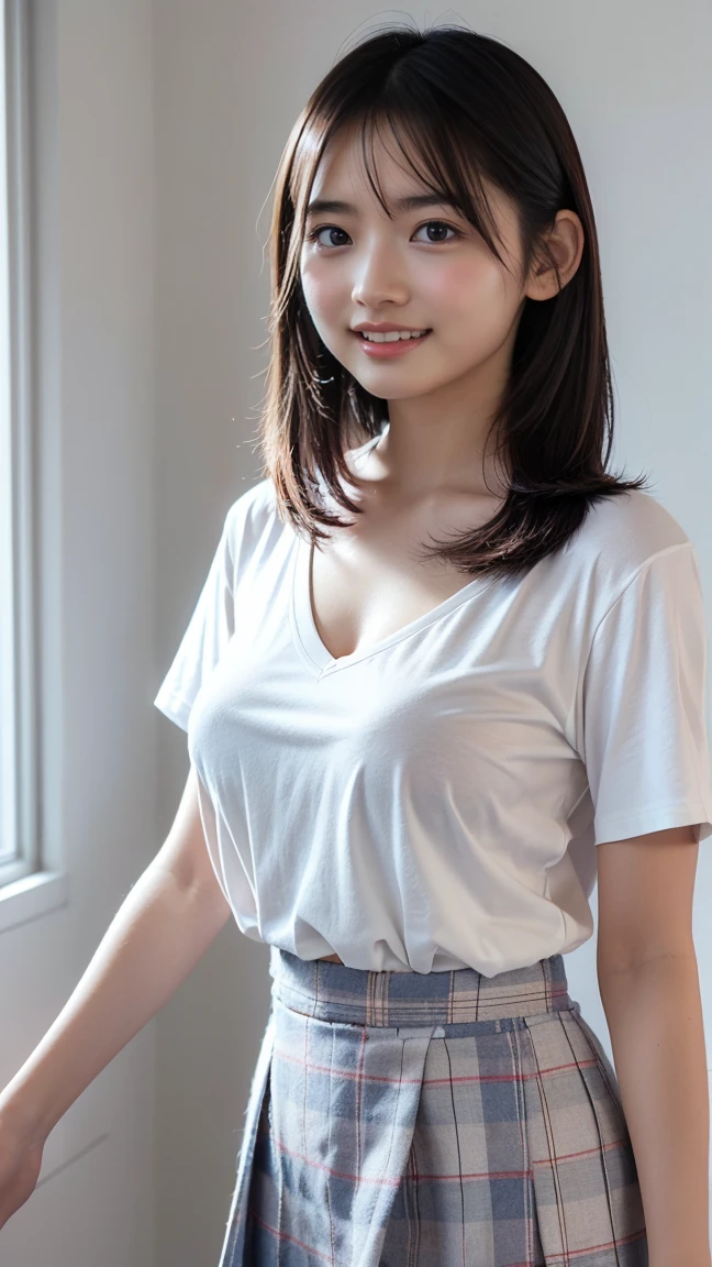 Beautiful girl washing her face, 14 years old, (Highest quality:1.4), (Very detailed), (Very detailed美しい顔), sit, avert your eyes, smile, White T-shirt, Great face and eyes, iris, Medium Hair, The Beauty of Japan, (Skinny body type:1.3), (Flat Chest:1.3), Smooth, Very detailed CG synthesis 8k wallpaper, High-resolution RAW color photos, Professional photography, Light, BackLight, dream-like, impressive, Written boundary depth, Washroom, (Shooting from below:1.5)