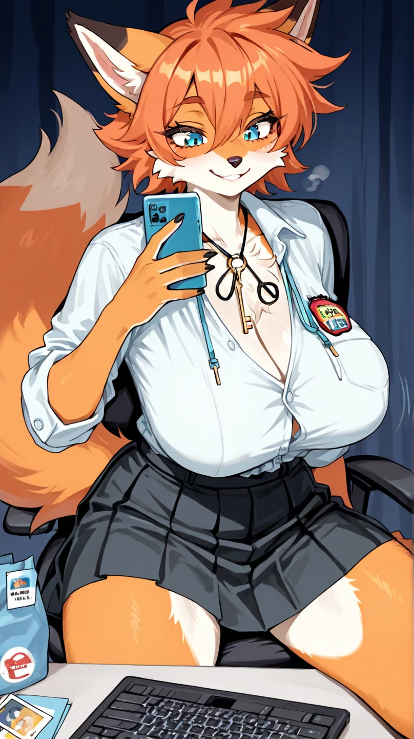 ((Pyroar)), anthropomorphic, big boobs, big ass, pokemorph, (((1girl))), (((red short sleeve blouse))), (black denim pants), cute and sexy, (black heels), slender, brown skin, (glasses), long legs, smiling
