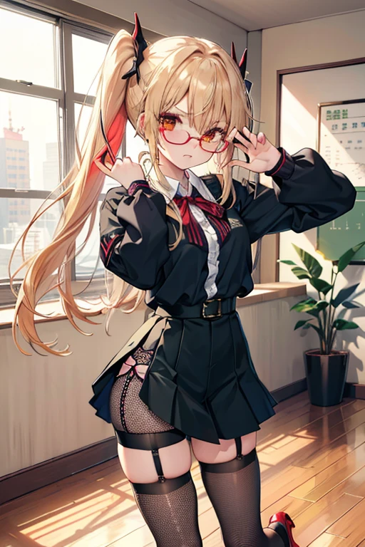 Suit,Collared shirt,Belt bag,Suspenders black mini skirt garterbelts knee high Stockings Black Niso Colorcon armpit sweat perspiring Side of both hands,Black jacket,Gaze,ample bosom,Armpit sweat,Exposing the armpits"Tight clothes handcuffs