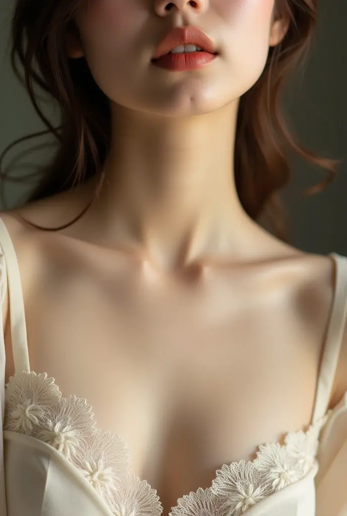 Super close-up of the chest、Fleeting atmosphere, Small cup strapless bra, masterpiece, Highest quality, Detailed skin, ,8k, Excellent anatomy, ((Overlooking))