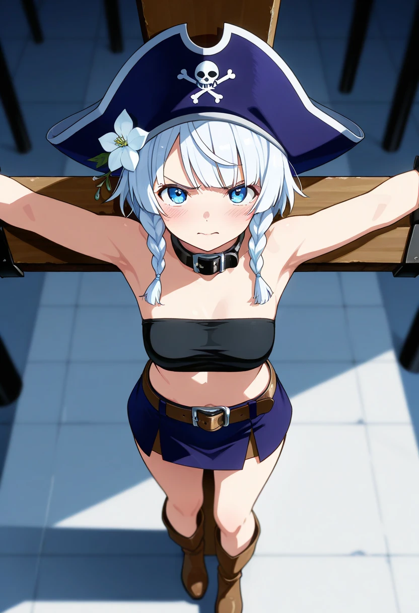 arms back, restrained, leaning forward, (masterpiece, premium quality: 1.2), alone, one girl, (Iori Reedzuki), a cruel mistress's costume, an anxious face, looking at the camera, in a dark basement, cobblestones with an eerie cold atmosphere, large, ((wearing a torn medieval full-body bikini armor))), sexy white shiny big, large cleavage, copious sweat on the body, blush, hollow in the chest, Tied behind the back with a rope, legs open, legs open, chained, large, hands chained, shackled, shackled, slave collars, chains around the neck, dark fantasy, open legs, M-shaped open legs, tied behind the hands with ropes, silver chains, open legs, legs spread, hung with chains, pulled up by chains, crotch open, big, trying to spill out of the costume. Restraint, slave, collar, contempt, medieval bikini armor, tears, mature adult, charm, obedience, shiny skin, shiny, (sweaty: 1.3), exhausted,