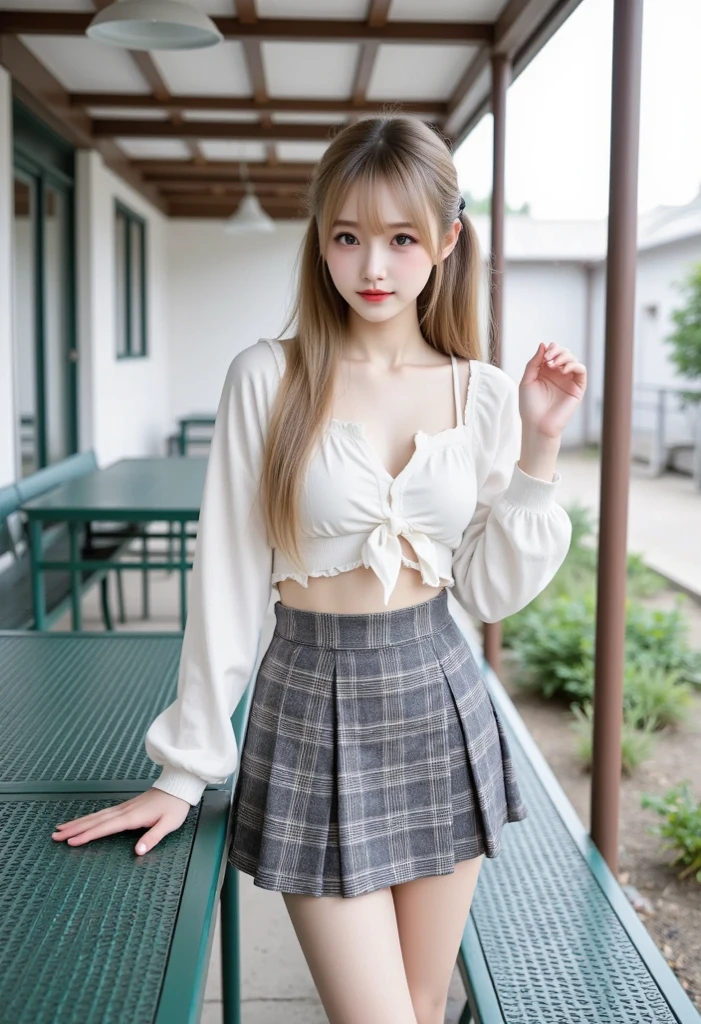 high quality、Beauty、cute、Skinny、A Cup、Blonde、long、Summer clothes、skirt、Panty shot、Chikuchira