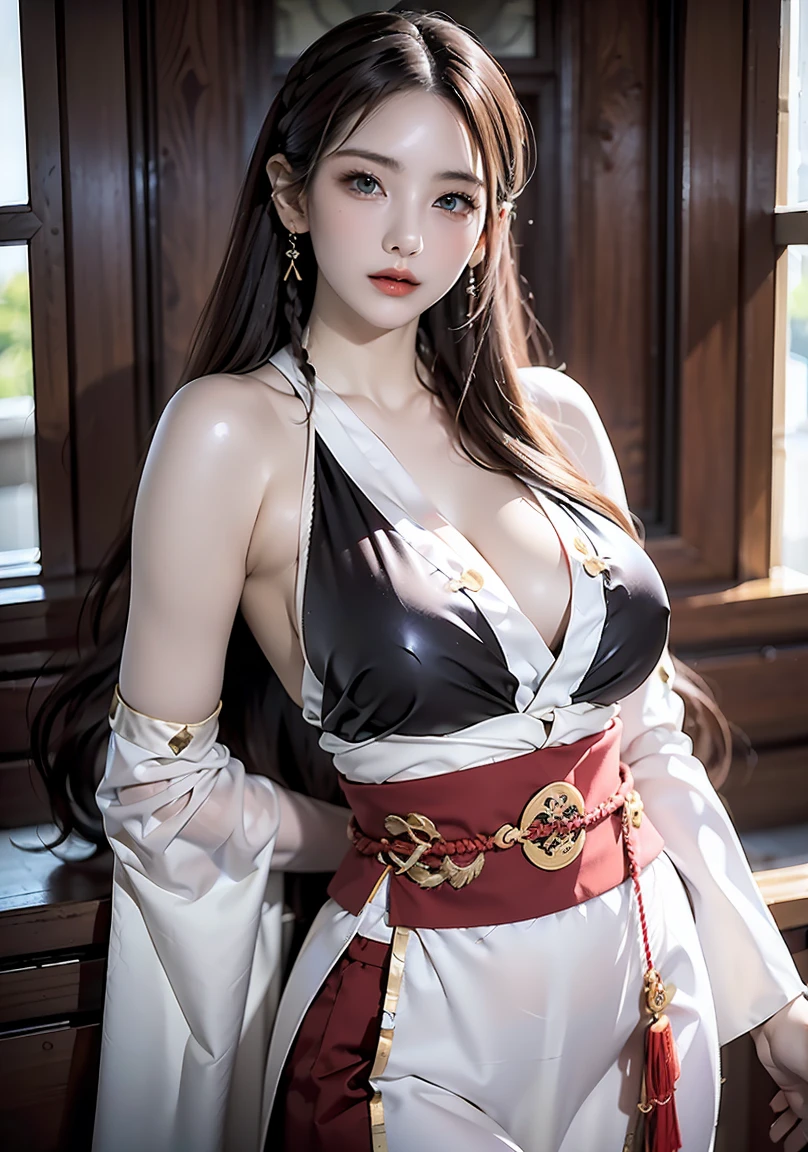 (masterpiece:1.3, Highest quality, Ultra-high resolution, Very detailed), (Realistic, photoRealistic:1.4), Perfect lighting, colorful, Written boundary depth, Browsing Caution, Surrealism,Beautiful detailsまでこだわった髪, Beautifully detailed face、Beautiful details, Perfect Face, Perfect Anatomy, Long necked supermodel,((Skinny 1.3)),Looking into the camera,(Perfect Anatomy),((beautiful girl:1.1)),(( Large Breasts: 1.3 )),(Medium Hair:1.2, Wavy Hair:1.2, Black Hair) ,Dainty facial structure、With fox ears on the head、It has a fox's tail on its butt.、Sengoku period、battlefield、battle、Female Samurai、Maid、armor、Battle attire、Japanese sword、Sword in both hands