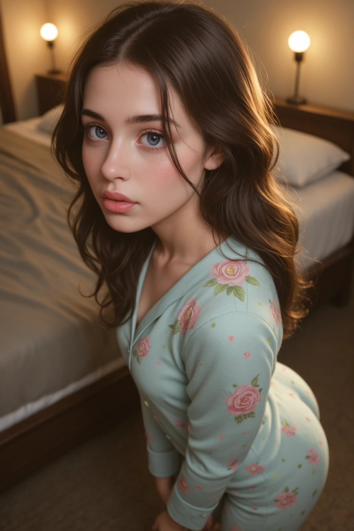 portrait of IsabellA, 1girl, long hair, brown hair, bluegreen eyes, puffy lips, (((small breasts))), (beautiful face), beautiful body, red cheeks, pink nipples, blue pajama shirt, open pajama shirt, sleepy expression, stretching arms, head tilt, nice bedroom, sitting in her bed, day lighting, visible breasts, (absurd detail), (high quality), (4k), solo, (masterpiece), (best quality), (ultra-detailed), artistic photo, cinematic photo, detailed anime, very aesthetic, moist skin, illustration, perfect composition, intricate details
<lora:add_detail:0.5> <lora:polyhedron_all_eyes:0.2>