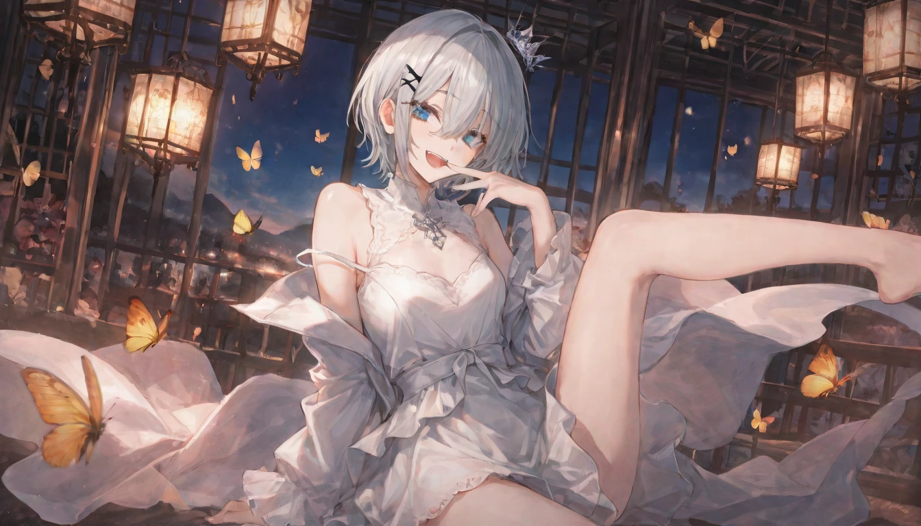 White gothic dress、Black Onyx、、teenage girl、Bare legs、Silver short hair、Orange Golden Eyes、fantasy、White gothic dress、I don&#39;t wear it inside、Black diamonds、olivine、Ametrine、Golden Sapphire、Shoulders outward、Visible armpits、From the beginning、Show your feet to the audience, Big Ass,thigh、 (Introduction to legs), From the beginning ,1 Girl, Solitary, Medium chest, side hair ribbon, sleeveless, soles of feet、shy laughter、Mole under the eye、sleeping position in bed、Five fingers、2 arms、2 legs、