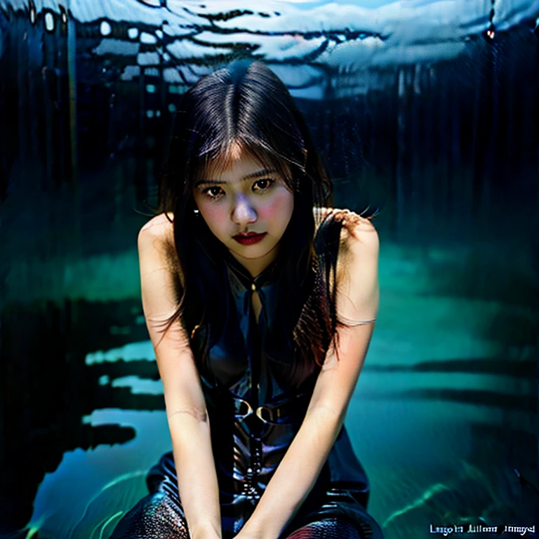 In the water,moss,Showa,Collapse,Devastation,Inside the ruins,Glasses,Women,adventure,Black and White,
