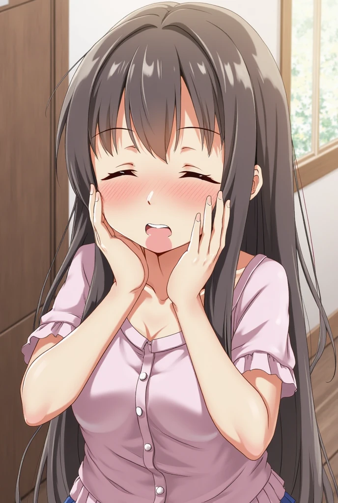 ((masterpiece, highest quality:1.2)), nsfw,(penis,POV fellatio,deepthroating,cum in mouth,excessive cum),cowboy shot,1woman,20 year old beauty,solo,((very small head)),long hair,dark brown hair,brown eyes,Contracted Trends、blunt,((very long and slender body)),toned body,skinny,medium breasts,oily skin,shiny skin,tears,open mouth,drooling,sweat,clavicle、White tube top bra、navel,White panties,Stone wall、Simple bed、Simple bedroom、