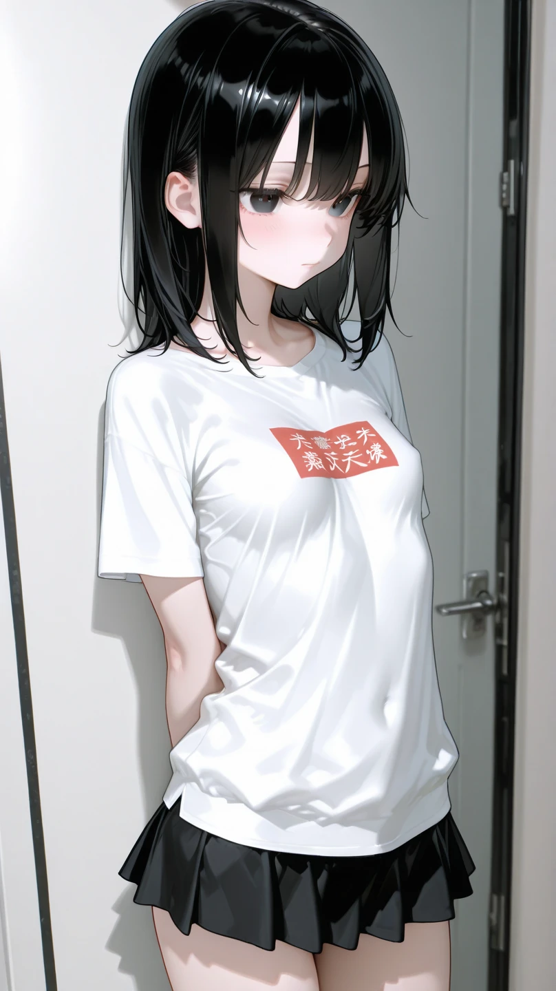 yor briar, 1girl, longblack brown hair, masterpiece, best quality, highres,naked shirt, shirt tug, red eyes, <lora:shirtTugPoseLORA_shirtTug:1>, <lora:yorBriarSpyFamily_lykonV1:.5>
