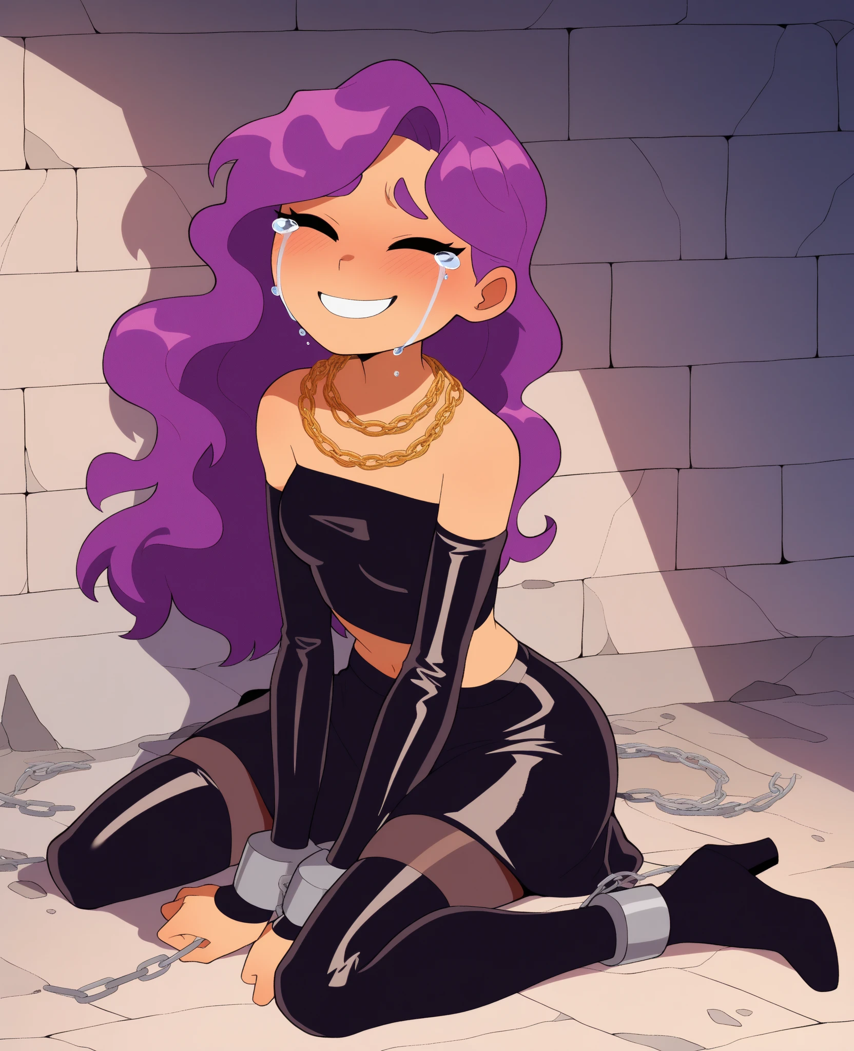 Best quality, highly detailed, ultra detailed, 1 brown skin boy, flat chest, male chest, slim curvy body, long pink dreadlocks, pink dreadlocks, pink eyes, vampire, pointy ears, sharp nails, black lipgloss, goth, wearing black bodysuit, black tight pants, big butt, penis, jerk off, castle, vampire castle, surrounded by cash