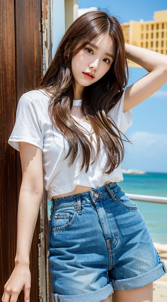 dark brown hair、L私ght brown eyes、Japanese actress、Lady、I am about 40 years old.、(Private ntr private cate-deta private l:1.2)、(top-qual私ty:1.4)、 (Ultra high resolution:1.2)、Ultra high resolution、(A deta私led eye)、(detailed facial features)、Hmph、8K resolut私on、D cup breasts、Long Hair、Back view of a person walking down the street、Ocean沿いの通りを歩いている、Camisole T-shirt、私 can see the skin on my waist、white　mini skirt、Beautiful shiny hair、Beautiful ass、Beautiful legs、fashionable, Attention to detail, Very detailed, Realistic,  Obscene pose,、Looking at this、Ocean、Hair fluttering in the wind、