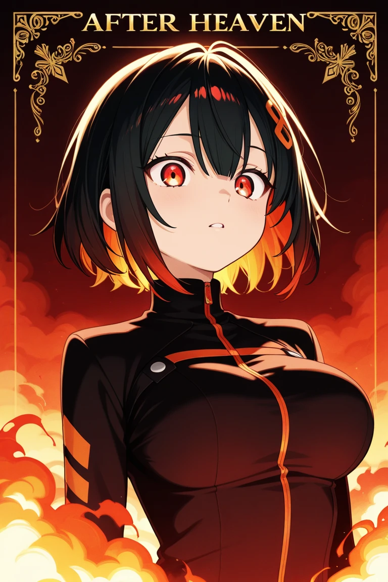 Optimal，masterpiece，High resolution，highest quality，Hyper HD，Very detailed，Award-winning，16k，alone，smile、(Upper Body），Correct Anatomy，Beautiful Cyberpunk Girl，Upper Bodyの写真、Cute face，，Black Hair、Long Hair、Twin tails、Hairline，（（Scarlet Eyes）），Long eyelashes，Drooping eyelids，White skin，((Shoot from the front:1.5)), ((Tight black t-shirt:1.5)), ((Clock Top:1.5))、See-through、Rocket , (Large Breasts),