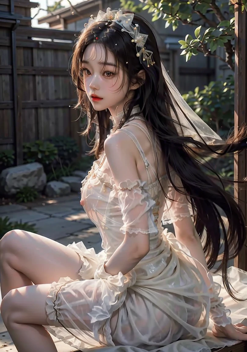 Scene portrait、Beautiful skins、Beautiful eyelashes、high-level image quality、The upper part of the body,Stockings on the thighs,(Lace transparent panties),carismatic、Darker lighting、Silvery hair、Hair swaying in the wind、short cut、Posterior hair、poneyTail、A slight smil、Show your whole body、all around 20 years old、Ren Hao、(8K、RAW photography、top-quality、tmasterpiece:1.2)、ultra - detailed、Hyper-Resolution、(hyper realisitc:1.4)