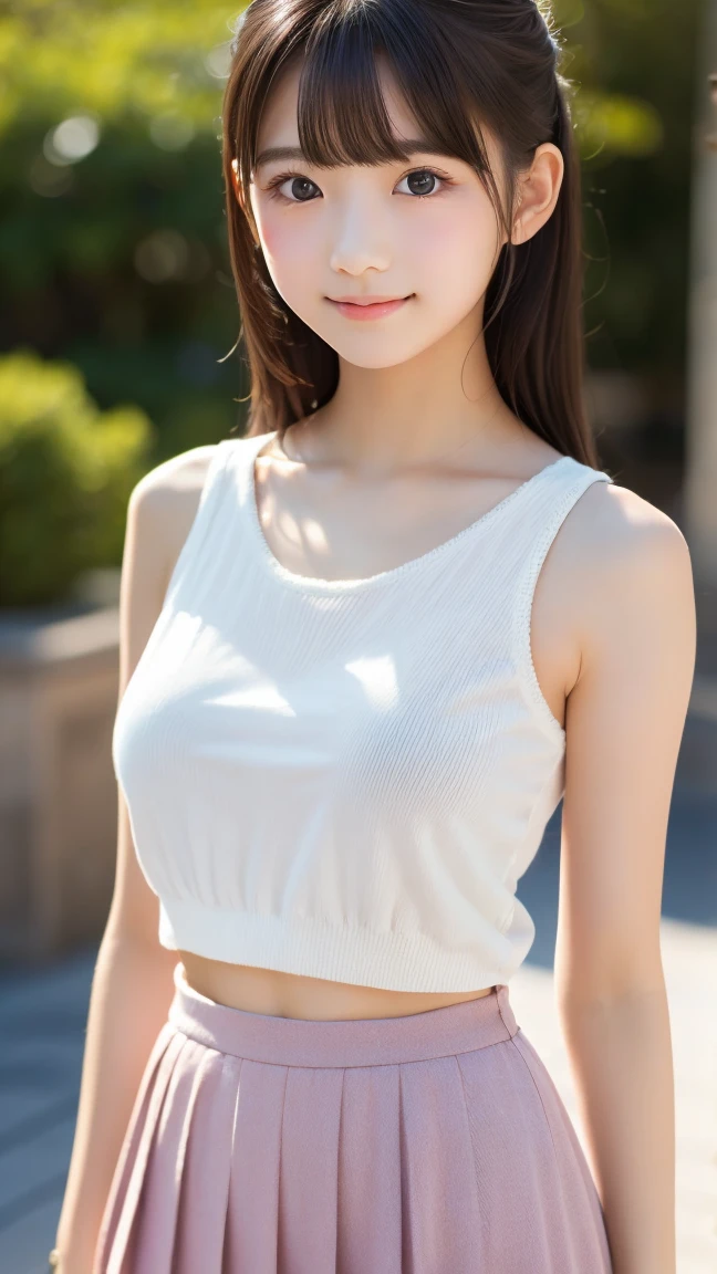 close-up of beautiful beautiful korean female, 34 inch breasts size, wearing tank top, necklace , standing beside the letter box, cinematic scene, retina