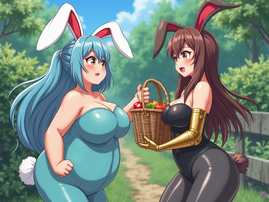 1woman, sexy Pregnant goddess, mature, bunny girl, tight white Bodysuit, fishnet leggings, wavy orange hair, bunny ears, cleavage