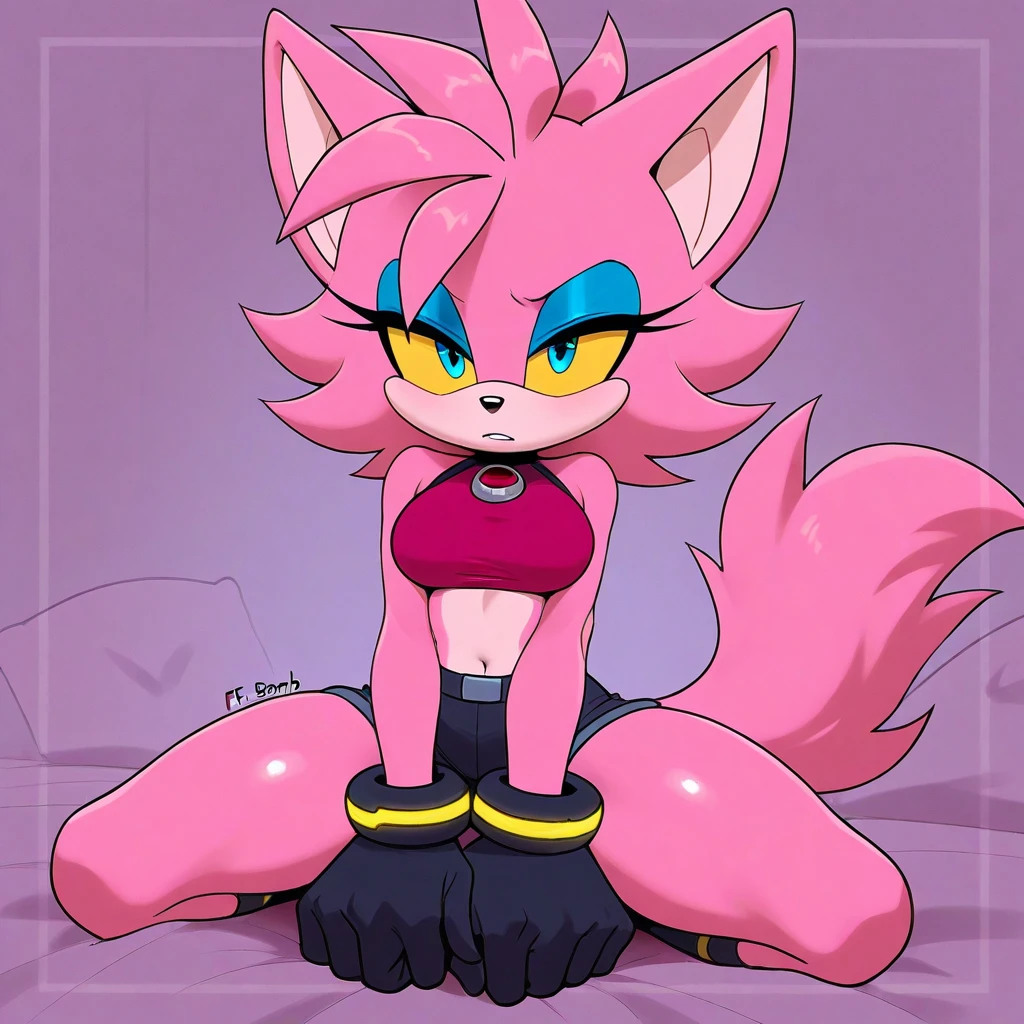 Blaze the cat, cute, blushing, wide hips, breast, bikini armor, cute