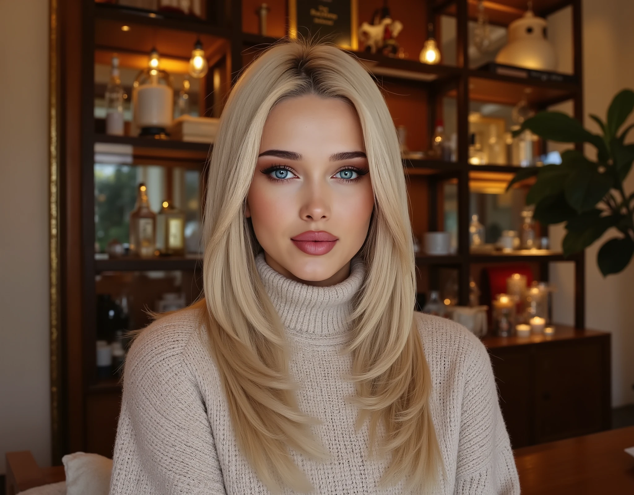 closeup headshot of S194_KatyMarioni,an attractive woman,in front of a (diamond-wall:1.1),wearing a (cowlneck-sweater:1.1),(8k, RAW photo, best quality, depth of field, ultra high res:1.2),(absurdres, intricate, photorealistic, masterpiece, ultra-detailed:1.3),