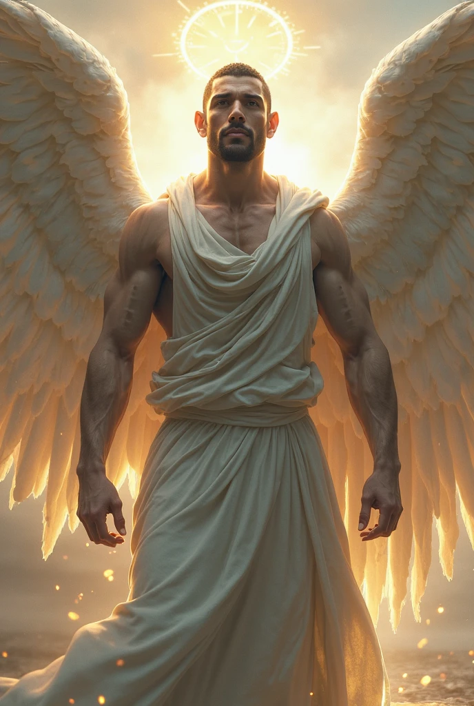 a painting of an angel man, with a beautiful face,((muscular man body, Sculptural body, strong,shapely and muscular legs)), ((archangel michael)), ((with several huge wings)), ((Angel wings)), Various positions, Full body man, Frank Kelly Freas, Estilo Karol Bak, Best Quality,32k ultra quality, parade paper quality, movie image,  Classic 8K