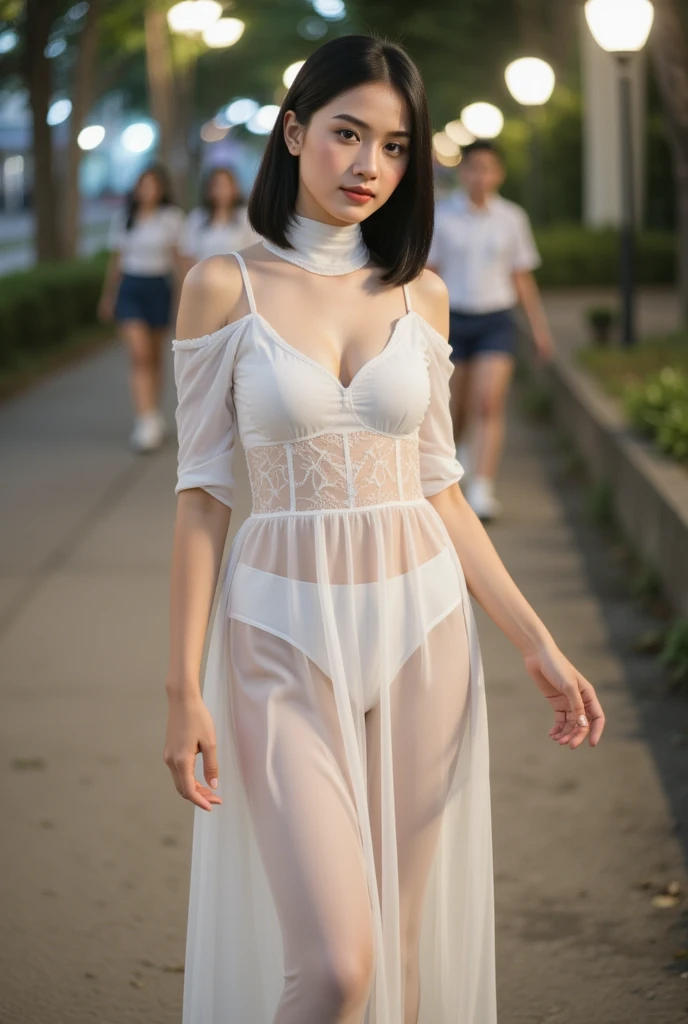 8K, Top Quality, Intricate Details, Ultra Detail, Ultra High Resolution, Masterpiece, random angle,  Slender, Smile, (Makeup: 0.4), looking at viewer, ((full body)), 2 girls, 19 years old girl, (( full body)), close up shot, , ((tall)), (((fit body))), (((slim face))), sharp face, sharp eyes, (((black hair,  )) , (detailed face), small lips, 
 (( )), (( transparent open shirt)),  ((no panties)), detailed face, detailed breast, detail ass, Beautiful girl with accentuated slender abs: 1.4, Six Pack Abs: 1.4, Bust Botox, Big, Perfect Body, detail leg, outdoors background, (((see the whole body))), 