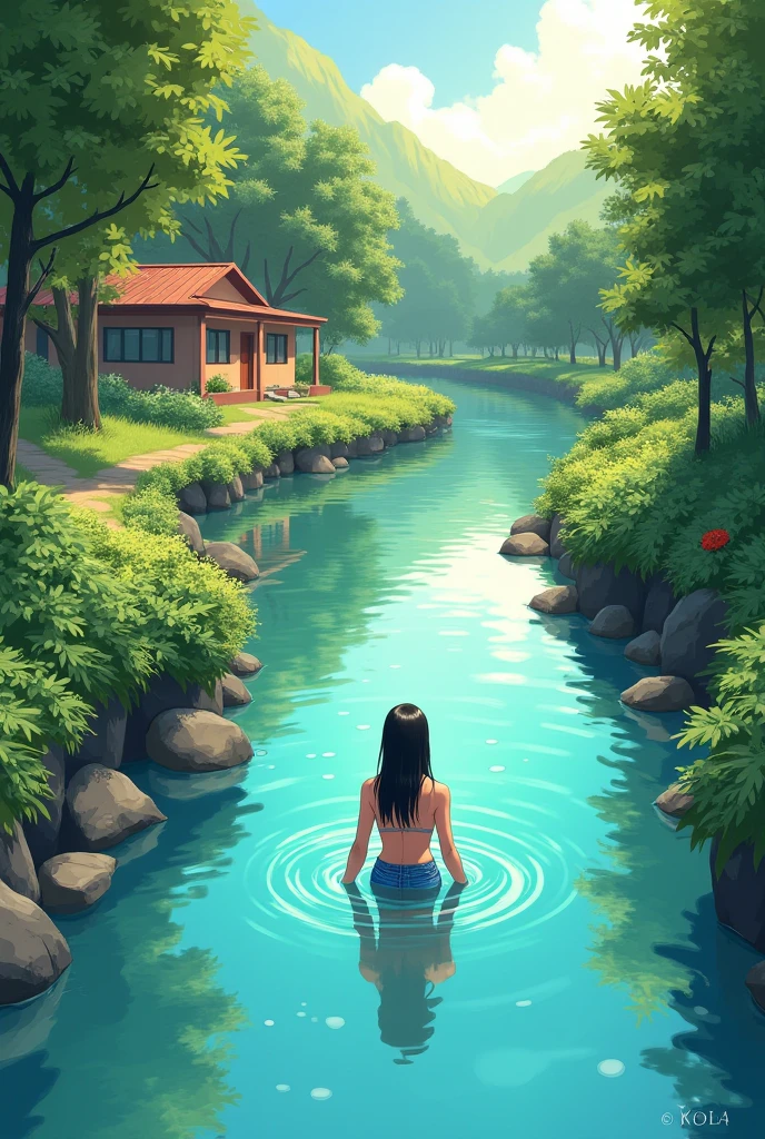nsfw, 4k, outstanding scenery, flawless, clean, masterpiece, professional artwork,forest, lake, waterfall, sitting,(fox girl:1.1), 1girl, orange hair, looking at viewer, smile, green eyes,indoors,window, large breasts,  lush vegetation, small water spring, nude, from behind, looking back, looking at viewer,  <lora:left side position:1>