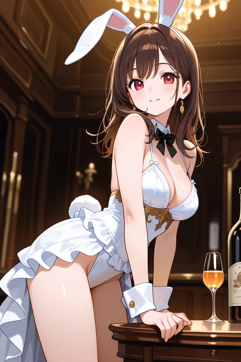 casino, (1 girl), sexy, ((Bunny girl)), Black Stockings, Large breasts, (Close one eye:1.4), Brown medium hair, (Put your hands behind your head:1.2), (smile:1.3), (Open your mouth:1.3), indoor, Cowboy Shot, ((Highest quality)), ((masterpiece)), (Detailed), Perfect Face, Perfect Arms, (Perfect hands), (Perfect Fingers), anime, Ultra-fine illustration,