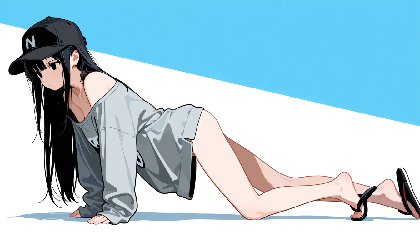 beautiful girl, slender, boyish, very short hair, brown hair, (wear a white long-sleeved T-shirt), (white bikini panties) , Perfect hands, Perfect body, Sitting with one Knee , (bare foot), ((looking away)), relaxing, ((Exquisite detail)), Very finely crafted fingers(((10 fingers))), (Full-body showcase), (Show your whole body), (No logos on background), (No logo), (taken from below),