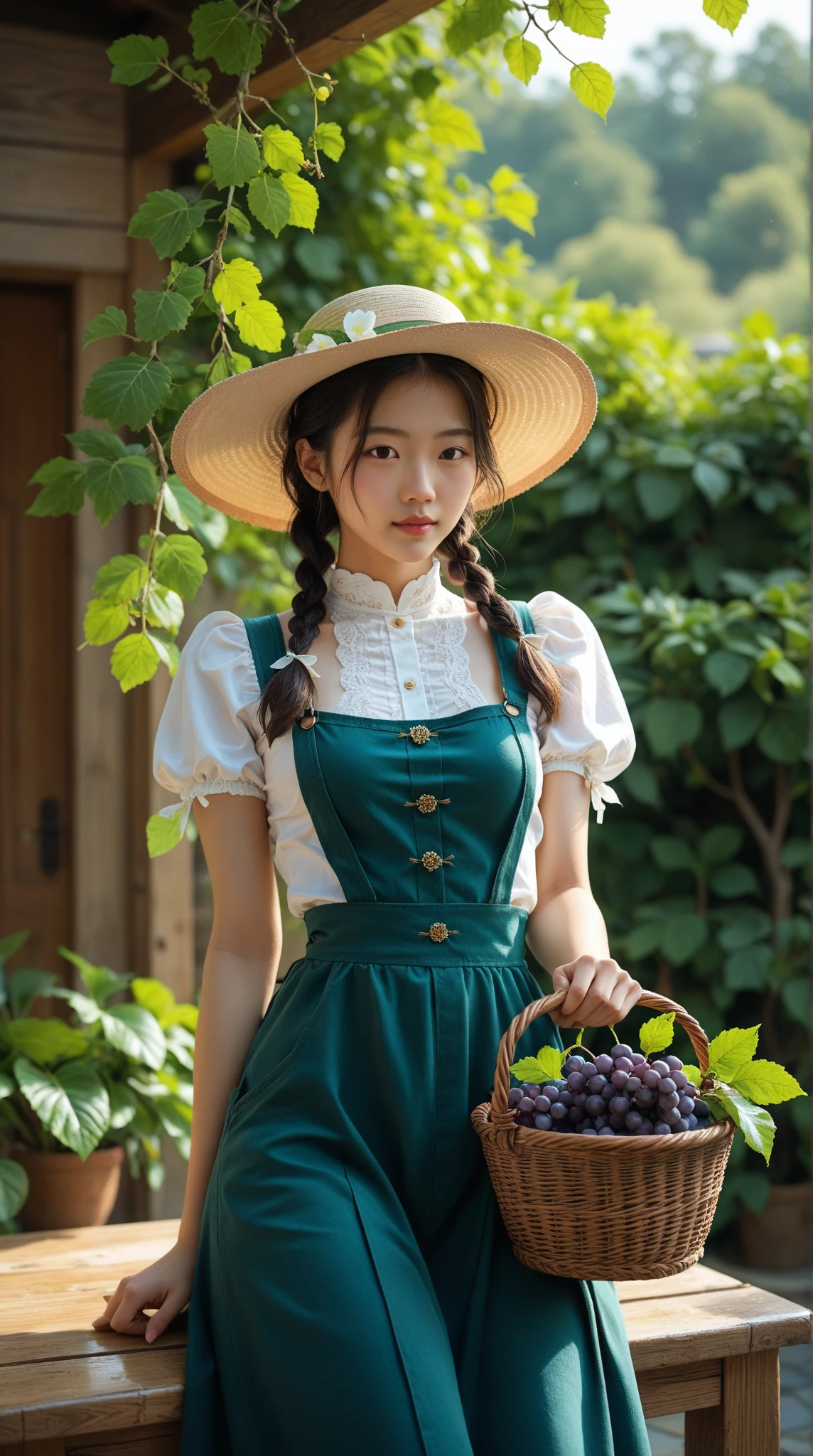 top-quality,ultra-detailliert,masterpiece,girl with,Rabbit ears,Overall,overall,Green clothing,Brown hair,