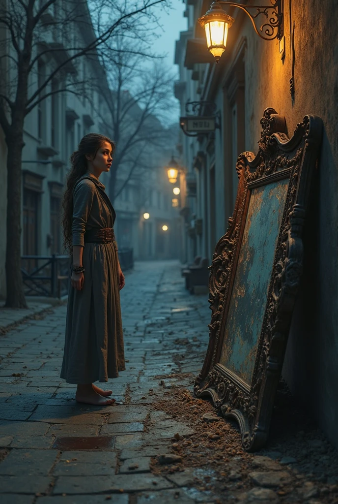 The blue-eyed girl cries over the boy's death, while the child is hiding in an alley in London