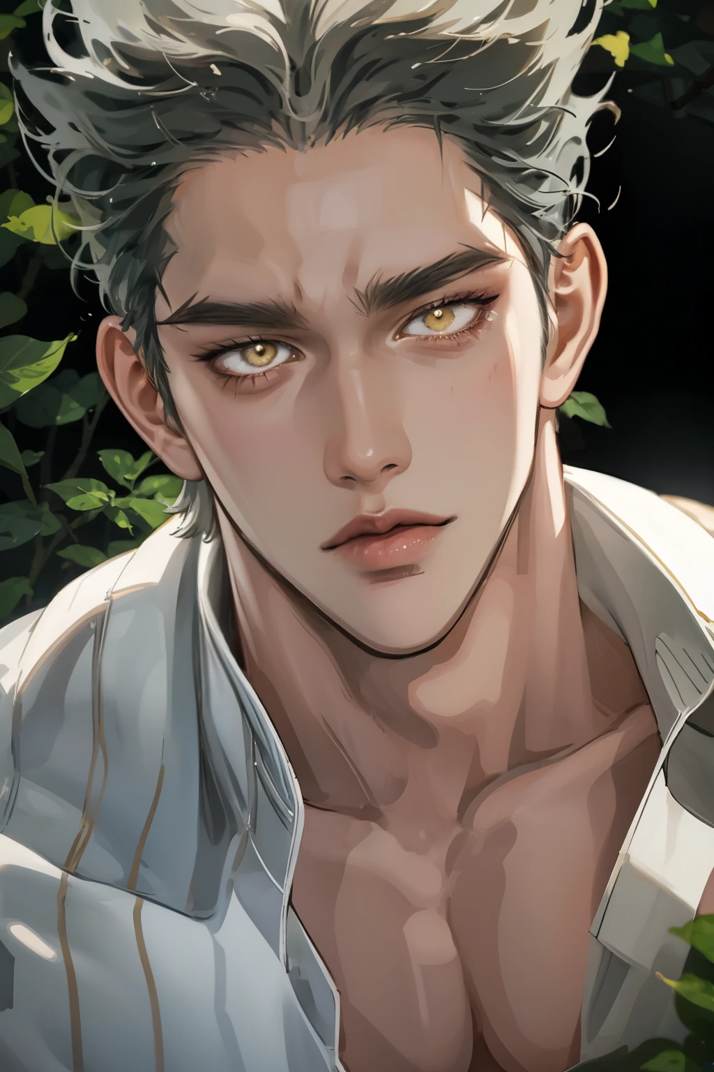 Realistic,Photorealistic,HDR,UHD,studio lighting,Ultra Detailed Description,Professional ,vivid color,Garou,One Punch Man,Yellow eyes,gray hair,18 years old,guy,177cm,Black Chewy Polar That Reveals Your Body,White Dojo Pants,Dojo Straps,Full Body High Definition,masterpiece,Extremely detailed,Bokeh,golden eyes