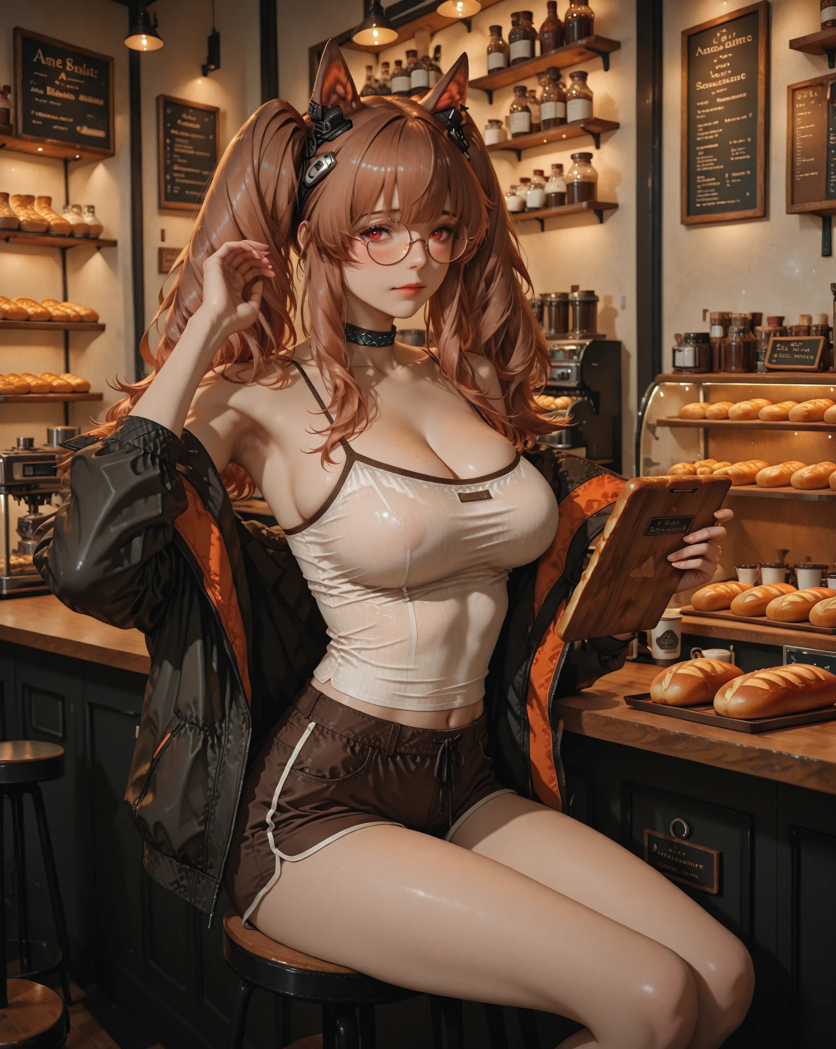 Inside the Starbucks coffee shop,BEAUTIFUL GIRL,G-cup,low cut,Pleated skirt,black stockings,Pink suspenders,Sit at the table,trutle drink coffee,show ass --auto --s2