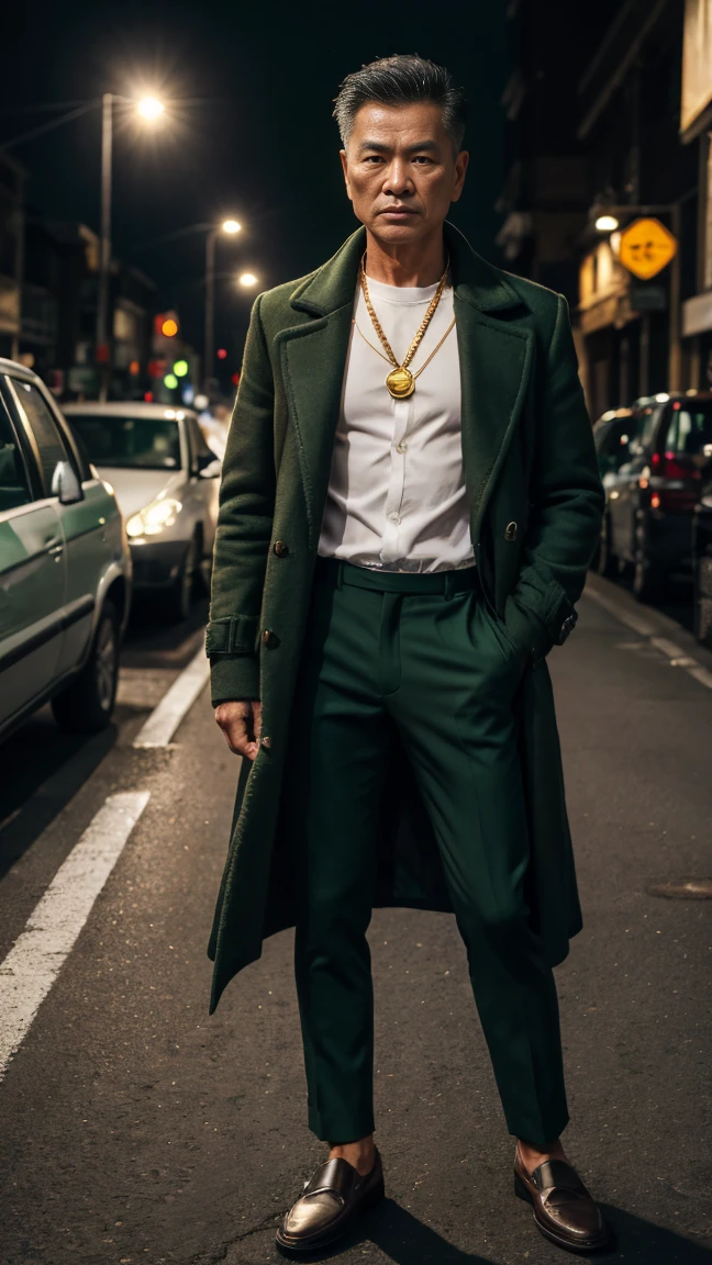 Ryan gosling goes shirtless in front of crowded people on a City Street.his nipple touched by the Guy. He gigles. He laugh. The wind blow the coat. He just wear the baby Green suit with no Shirt inside