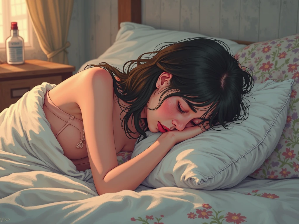 girl sleeping on the bet ,