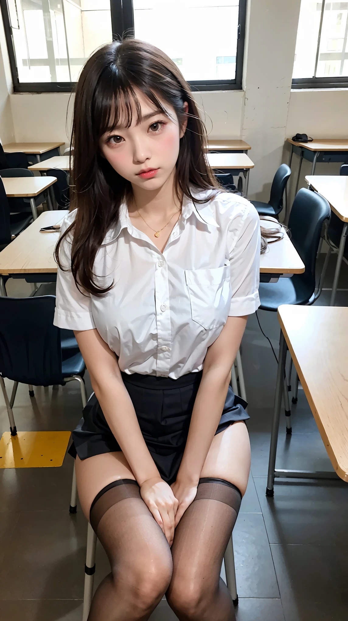 ,An_18_year_old_Coco_woman,1girl,solo,black hair,realistic,looking at viewer,bangs,power supply particles,
1girl,high heels,indoor,cowgirl position,girl on top,classroom,skirt,desk,brown hair,long hair,on desk,